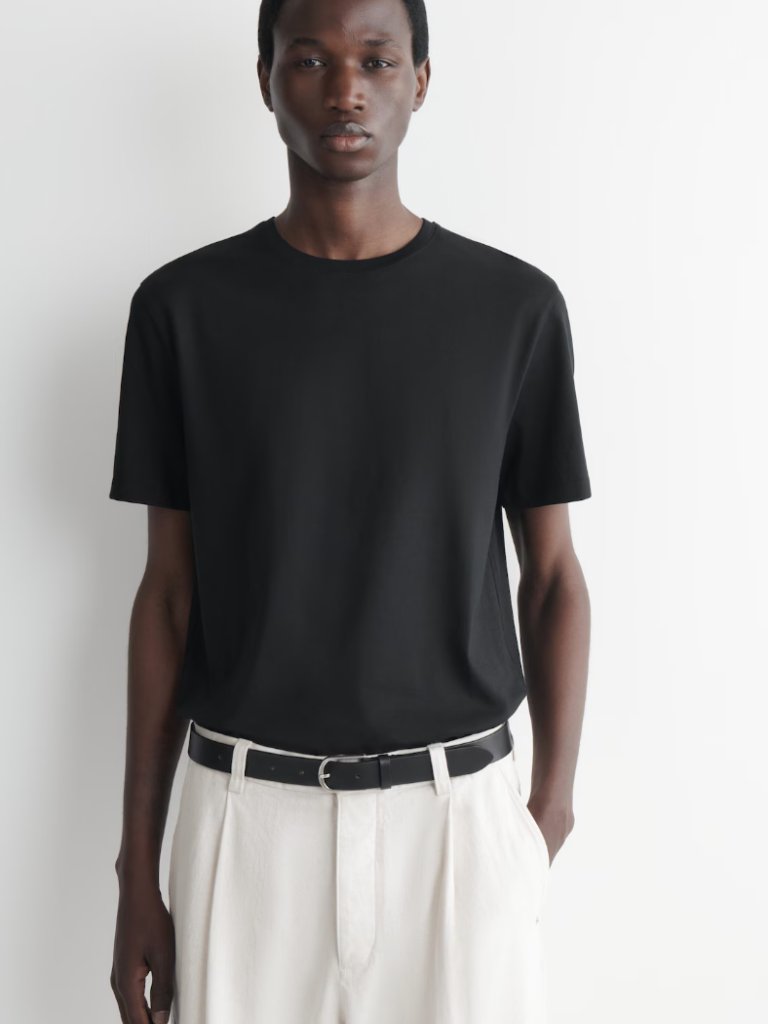 Cos Men's Black 100% Cotton Crew Neck Tee - Large